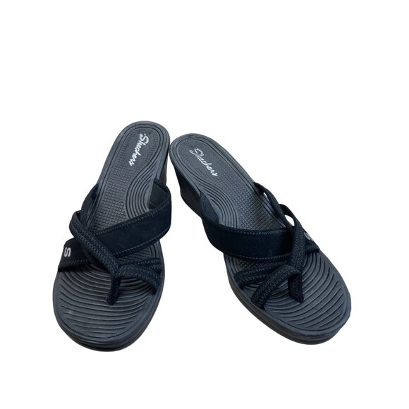 Skechers Womens Black Wedge 2.5" Heel Slip-On Sandals Size 9 SKU 8349 - Picture 1 of 15